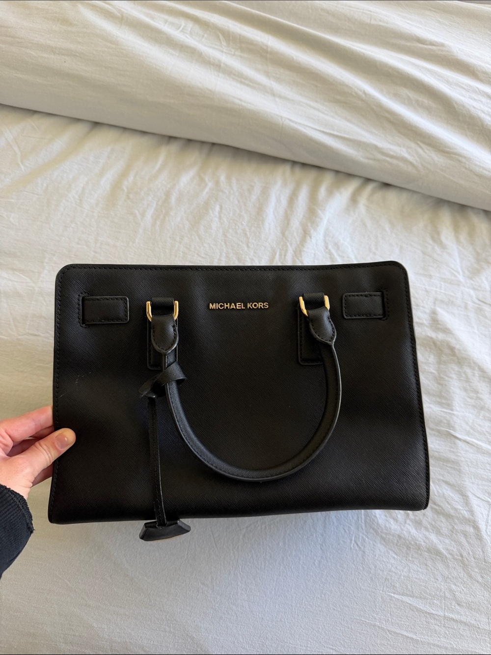 Michael Kors Black Saffiano Leather Satchel with Gold Hardware